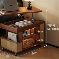 Table basse en bois à plateau relevable et chariot de rangement mobile, design moderne français pour petit appartement, mobilier de salon