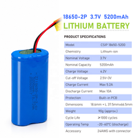 Baterai Lithium Ion 18650 3,7 V 5.200 mAh 18,72 Wh Kustom Pak Baterai 18650 Sel Li-Ion 2P Baterai 3,6 V 5,2 Ah