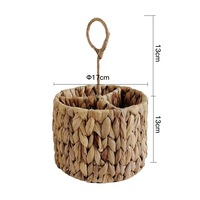 Panier de rangement rond tissé à la main en jacinthe d'eau avec poignée pour couteaux, fourchettes et petits objets divers