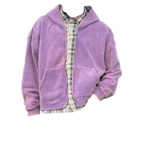 Sudadera con Capucha Vintage de Alta Calidad con Logotipo Personalizado, 100% Algodón, Felpa Francesa, Lavado Ácido, 360 g/m², Gruesa, con Parches a Cuadros - Product Image 3