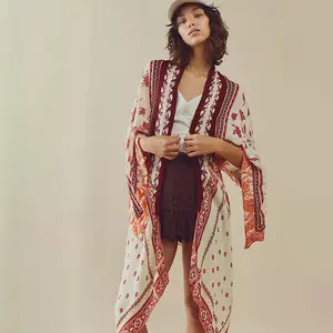 Design personalizzato donna in chiffon top beach cover up vendita calda stampa beach wear kimono