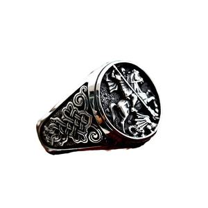 Anillo Yunnique de Acero Inoxidable con Diseño de San Jorge Matando al Dragón, para Hombre, en Tono Plata Antiguo, con Nudo Celta, Estilo Rebelde, Motero, Punk - Product Image 4
