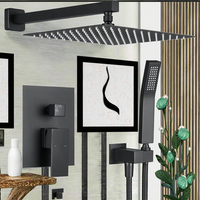 Robinet thermostatique moderne noir mat, système de douche mural en laiton à poignée unique avec douchette pluie pour appartements et villas