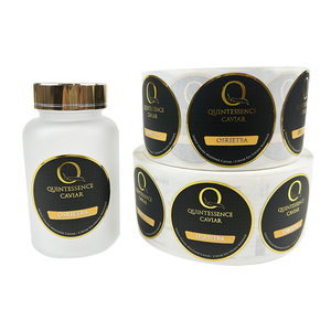 Cá nhân hoá tùy biến <span class=keywords><strong>m</strong></span>àu đen in logo Sticker cuộn giấy tổng hợp không thấ<span class=keywords><strong>m</strong></span> nước vàng lá Vinyl vòng tròn logo nhãn - Product Image 6