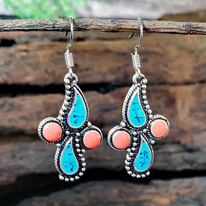 Orecchini pendenti con piume dipinte per donna, stile etnico vintage, accessori per l'uso quotidiano - Product Image 3