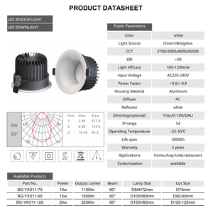 Boyin - Nueva Lámpara LED Empotrable con Chip <span class=keywords><strong>Osram</strong></span> Bridgelux, Regulable por Triac, 2700K-6500K, IP54, Alto CRI>90, 10W 15W 20W - Product Image 2