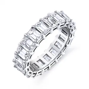 Luster low price silver moissanite wedding band hot sale emerald cut moissanite half eternity band