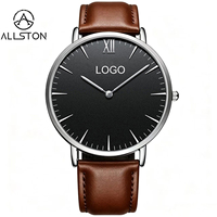 Montre analogique de sport rétro de luxe Allston, boîtier en acier inoxydable, bracelet en cuir, mouvement à quartz, résistante à l'eau 3BAR pour hommes