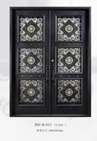 Porte d'entrée simple en fer forgé au design moderne, sécurité renforcée, verre trempé, anti-effraction, prévention des incendies