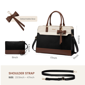 <strong>Women</strong> PU Leather <strong>Laptop</strong> <strong>Tote</strong> Bag Bow Knot Color Block Handbag Custom Logo Large Capacity Office Bag with Small Purse - Product Image 4