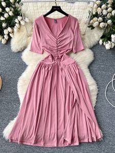 Nueva moda dulce encaje bordado cintura tirando vestido para mujer sensación única delgada elegante edad reducción primer amor vestido - Product Image 4