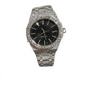 High Quality Fashion Gold Plated Luxury <b>Mens</b> Diamond Iced Out Custom Logo <b>Quartz</b> <b>Watch</b> with Stainless Steel Case and Glass Dial - Product Image 1