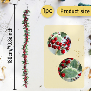 Guirlande de Noël Yan Ju 180 cm, baies rouges, feuilles vertes, décoration pour la maison, décorations festives pour les fêtes - Product Image 1