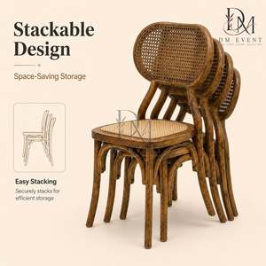 Chaise de mariage ronde en PP imitation bois avec dossier en rotin et siège rembourré pour la location événementielle et la vente en gros - Product Image 5