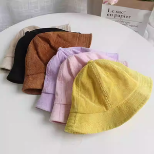 Wholesale Corduroy <b>Bucket</b> Hat Custom Logo Solid for Child Adult Winter Sunshade Casual Character for Fisherman Cap - Product Image 1
