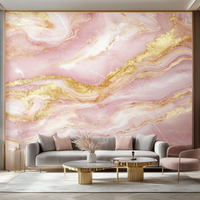 Papier peint rose et or Papier peint marbré en gros Décoration murale de salon