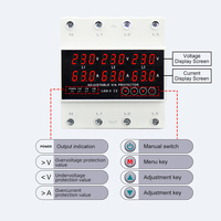 3P + N Din rail Voltmètre Ampèremètre réglable sur et sous tension limite de courant protection Monitor Six Digital Display