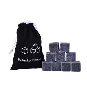 Bộ của 9pcs grey Granite Whiskey Stones làm lạnh đá tái sử dụng làm mát ice cubes với nhung đen mang Pouch