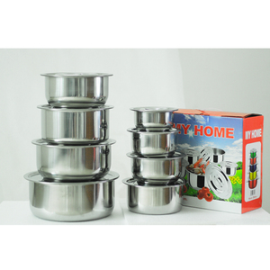 Ensemble de 8 <span class=keywords><strong>casseroles</strong></span> en acier inoxydable pour cuisines à induction, cuisines indiennes, avec couvercles - Product Image 1