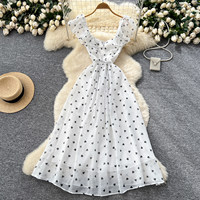Robe longue décontractée pour femme WIWT, imprimé cœur, volants, coupe trapèze, avec ceinture, pour le quotidien et les vacances