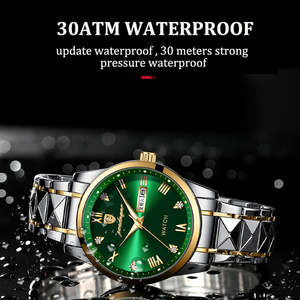 Poedagar 985 lujo moda Acero inoxidable esfera verde reloj hombres impermeable luminoso semana fecha deporte hombres reloj de pulsera de cuarzo - Product Image 2