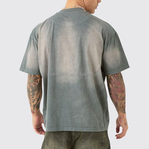 Nouveaux t-shirts vintage surdimensionnés personnalisés pour hommes, t-shirts d'été avec logo, col montant, coton uni, délavage à l'acide, t-shirts vierges pour hommes - Product Image 2