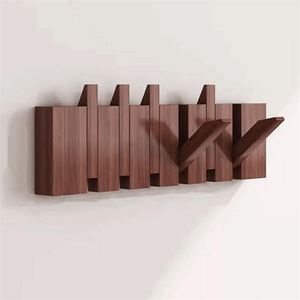 Porte-manteau pliant en <span class=keywords><strong>bois</strong></span> de style Mid-Century Modern, avec porte-chapeaux et porte-clés rabattables, pour entrée, chambre et couloir - Product Image 6