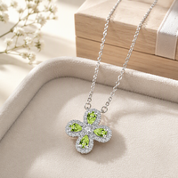 Collier pendentif en argent pur S925 avec pierre de cristal trèfle pour femmes