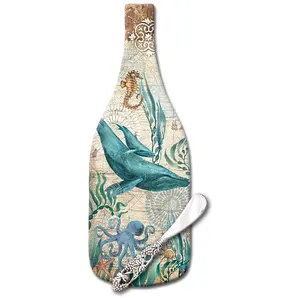 لوح جبن زجاجي على شكل زجاجة خمر مقاس 12.5 × 4.75 بوصة