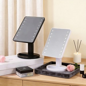 Espelho de Maquiagem Quadrado de Plástico com Luz LED Tricolor, Base Dobrável, Espelho de Mesa para Penteadeiras, Luzes Estilo Princesa - Product Image 3