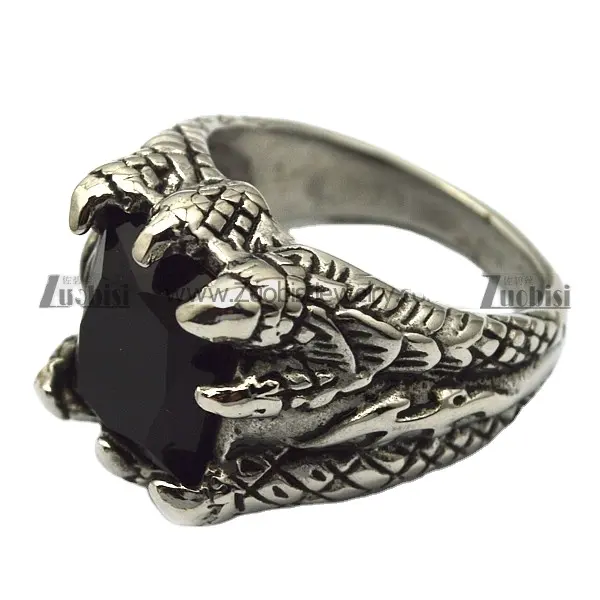 Cincin batu Onyx hitam persegi cakar binatang besar perak murni berlapis emas 18k kustom