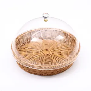 Small M-Size Rectangular Storage Basket with Lid Eco-Friendly Natural Rattan Woven Plastic for Kitchen Food Fruit Bread