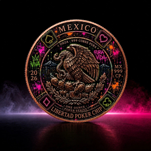 Koin Tembaga Murni 99,9% 1oz 2026 Meksiko Libertad Seri Neon Graffiti Poker Lencana Peringatan Warna-warni Lencana Elang Kemenangan Bersayap 3D - Product Image 3