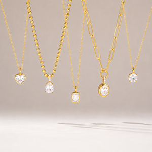 Collar con Colgante de Moda para Mujer, Oro de 18K, Delicado y Elegante, con Cadena de Cuentas de Circonio Blanco y Anillo - Product Image 6