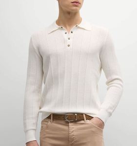 Pull polo en tricot côtelé à manches longues décontracté d'affaires personnalisé Pull en tricot respirant pour hommes - Product Image 1