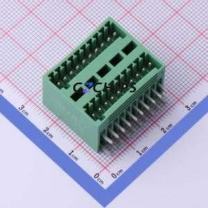 DB2ERH-2.5-2*10P-GN Plug-in Terminal Block Bent Lead Through Hole,P=2.5mm Board-to-Board / Socket - Closed 2x10P 2.5mm Green - Product Image 1