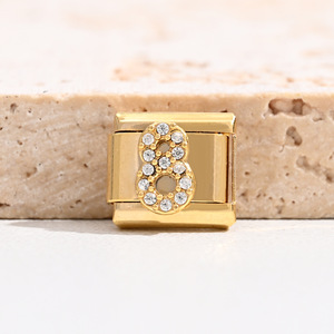 Italian Gold Tone DIY Number Charm Bracelet Set Crystal Rhinestone Modular Unisex Fashion Jewelry Gift - Product Image 4