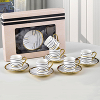 Vente en gros Coffret cadeau Tasse à café turque de luxe en porcelaine Tasse à thé espresso latte Tasses et soucoupe en céramique Lot de 6
