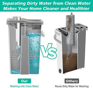 2023 New Commercial Self-Dry Flat Wet Squeeze Mop Bucket Separate Dirt Water Wash Compartments Sliding Wringing PP+SS Material - Product Image 2