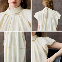 Robe longue plissée à col montant et cape à volants, couleur crème personnalisée, pour femme, style bohème chic éthéré, tenue de fête en jardin, OEM ODM BSCI