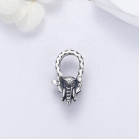 Fermoir mousqueton éléphant en argent Sterling 925 oxydé, fermoirs à pression pour l'assemblage de bijoux DIY