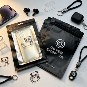 Custom Black Outer Silver Inner Foil Zipper Bags Hang Hole Reclosable Plastic Zip Pouches For Phone Case - Product Image 1