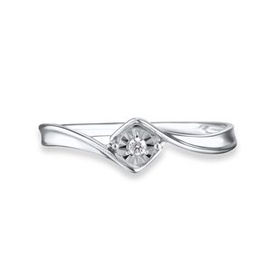 factory custom Solid <b>White</b> Gold Single Diamond Twist Stackable Ring, <b>Square</b> <b>Frame</b> Illusion Setting Promise Band For Women - Product Image 1