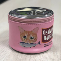 Sac de rangement en PU mignon en forme de boîte de conserve de sardines avec motif animal, design cylindrique de chat de dessin animé et poisson pour filles, pochette à cosmétiques