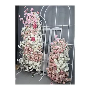 Professional Manufacturer Wedding Floral Arrangement Flower Runner Backdrop Silk Pink And White Rose Flower Panel For Wedding