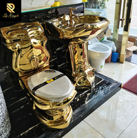 Wastafel tangan toilet, Kamar mandi gaya Eropa, emas bak cuci tangan Toilet keramik peralatan saniter cuci mewah diskon besar Syphon emas Set toilet