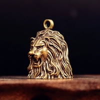 Porte-clés de voiture en laiton avec tête de lion ethnique et cloche antique, petits ornements de bijouterie en laiton, vente en gros