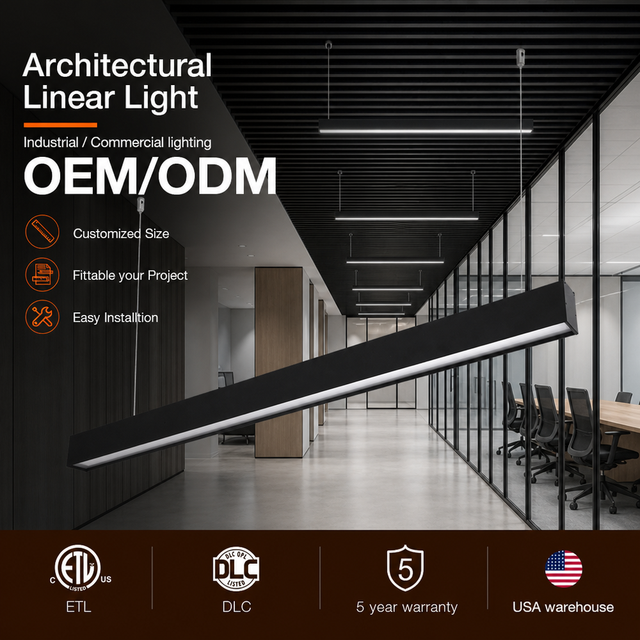 Lonyung Industrial 6000k Ceiling Mounted Office Linear Light Fixture Aluminum ETL Black Customized Pendant Lamp