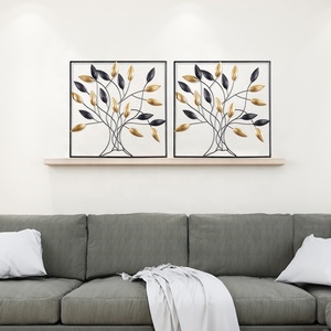 Décor mural à feuilles dorées <span class=keywords><strong>et</strong></span> noires, livraison gratuite, feuilles métalliques, pour le salon, pour décorer la maison concis - Product Image 2