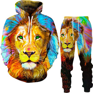 Wu uomo 3d <span class=keywords><strong>felpe</strong></span> con stampa lupo <span class=keywords><strong>felpe</strong></span> e pantaloni 2 pezzi Set 3D animale Pullover camicia da Baseball e pantaloni - Product Image 3